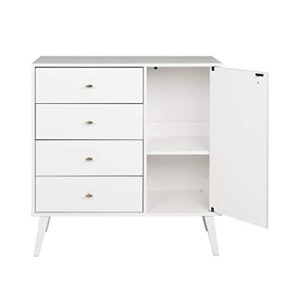 Prepac Milo Mid-Century Modern 4-drawer Chest with Door - White