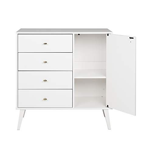 Prepac Milo Mid-Century Modern 4-drawer Chest with Door - White