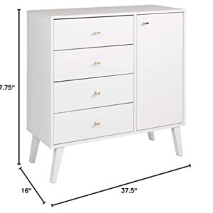 Prepac Milo Mid-Century Modern 4-drawer Chest with Door - White