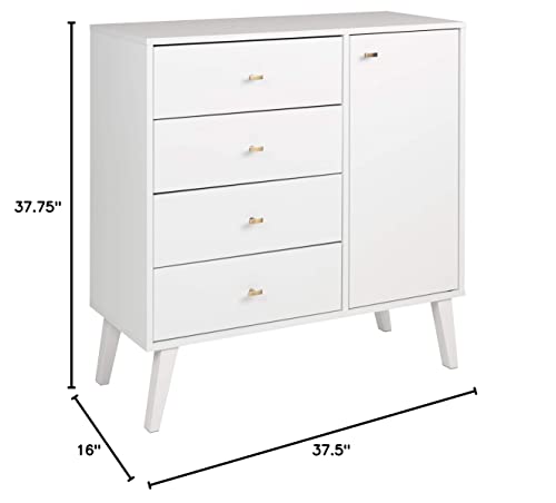 Prepac Milo Mid-Century Modern 4-drawer Chest with Door - White