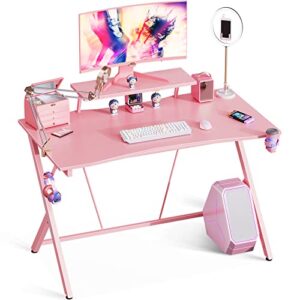 motpk pink gaming desk 47" with monitor shelf computer desk gaming table desk for girls with cup holder and headphone hook gamer workstation game table, gift for girls women