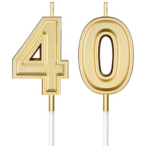 40th Birthday Candles, Number 40 Candles, Happy Birthday Cake Topper Numeral Candles Decoration for Men Women Birthday Party Wedding Decoration Anniversary Celebration Supplies Theme Party (Gold)