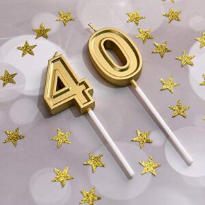 40th Birthday Candles, Number 40 Candles, Happy Birthday Cake Topper Numeral Candles Decoration for Men Women Birthday Party Wedding Decoration Anniversary Celebration Supplies Theme Party (Gold)