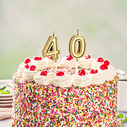 40th Birthday Candles, Number 40 Candles, Happy Birthday Cake Topper Numeral Candles Decoration for Men Women Birthday Party Wedding Decoration Anniversary Celebration Supplies Theme Party (Gold)