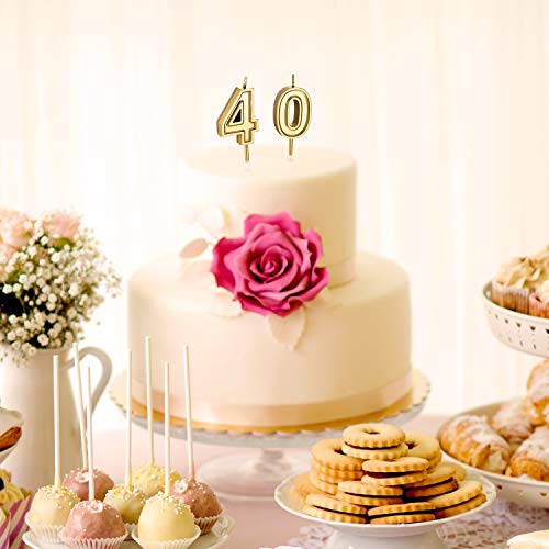 40th Birthday Candles, Number 40 Candles, Happy Birthday Cake Topper Numeral Candles Decoration for Men Women Birthday Party Wedding Decoration Anniversary Celebration Supplies Theme Party (Gold)