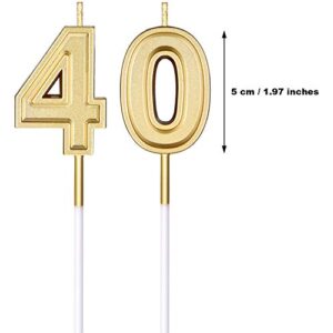 40th Birthday Candles, Number 40 Candles, Happy Birthday Cake Topper Numeral Candles Decoration for Men Women Birthday Party Wedding Decoration Anniversary Celebration Supplies Theme Party (Gold)