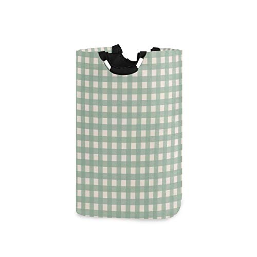 Ruio Laundry Hamper Basket Storage Bag Foldable Clothes Bag Plaid in Sage Green Folding Washing Bin Clothes Hamper Large Basket