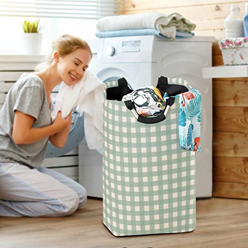 Ruio Laundry Hamper Basket Storage Bag Foldable Clothes Bag Plaid in Sage Green Folding Washing Bin Clothes Hamper Large Basket