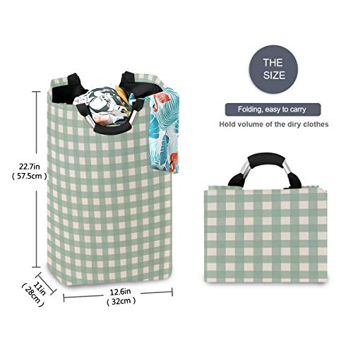 Ruio Laundry Hamper Basket Storage Bag Foldable Clothes Bag Plaid in Sage Green Folding Washing Bin Clothes Hamper Large Basket