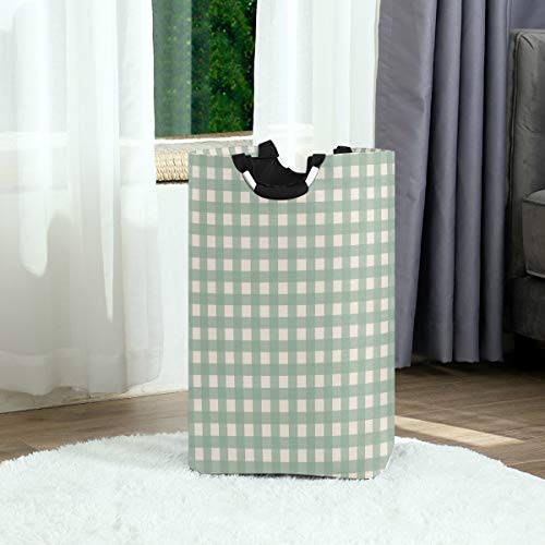 Ruio Laundry Hamper Basket Storage Bag Foldable Clothes Bag Plaid in Sage Green Folding Washing Bin Clothes Hamper Large Basket