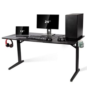 topsky gaming desk large surface 63’’x31.5’’ with cup holder, headphone hook and cable management (black)