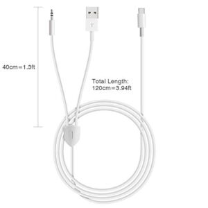 Azddur USB C to Aux Cable, 2 in 1 USB C to 3.5mm Car Aux Headphone Jack Cable and USB C Charging Cable Compatible with Google Pixel 4/4XL/3/3XL, Samsung Galaxy S20/S20+/Note 10/10+ and More (White)