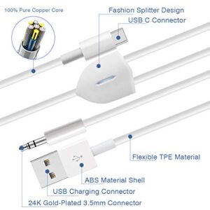 Azddur USB C to Aux Cable, 2 in 1 USB C to 3.5mm Car Aux Headphone Jack Cable and USB C Charging Cable Compatible with Google Pixel 4/4XL/3/3XL, Samsung Galaxy S20/S20+/Note 10/10+ and More (White)