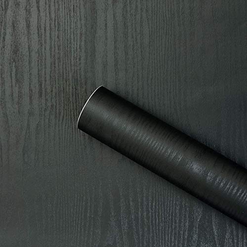 Peel and Stick Wallpaper 17.71 in X 9.8ft Self Adhesive Contact Paper Removable Black Wood Decorative Wall Covering Paper Shelf Drawer Liner Interior Film for Home Decoration and Furniture Renovation