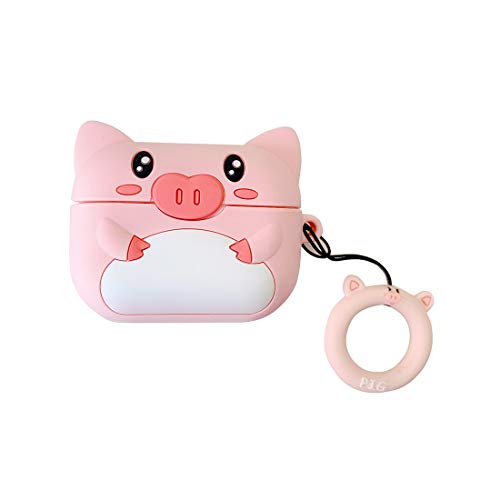 Airpods Pro Case Pig, AKXOMY Silicone Cute 3D Cartoon Piggy Airpods Pro Case Cover,Kawaii Fun Cool Design Skin,Fashion Pig Designer Cases for Airpods Pro Girls Teens Kids Women (Pig)