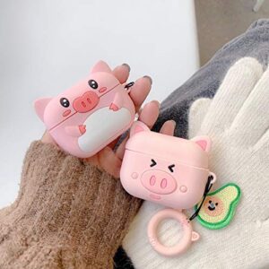 Airpods Pro Case Pig, AKXOMY Silicone Cute 3D Cartoon Piggy Airpods Pro Case Cover,Kawaii Fun Cool Design Skin,Fashion Pig Designer Cases for Airpods Pro Girls Teens Kids Women (Pig)