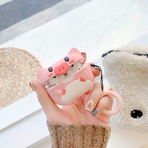 Airpods Pro Case Pig, AKXOMY Silicone Cute 3D Cartoon Piggy Airpods Pro Case Cover,Kawaii Fun Cool Design Skin,Fashion Pig Designer Cases for Airpods Pro Girls Teens Kids Women (Pig)