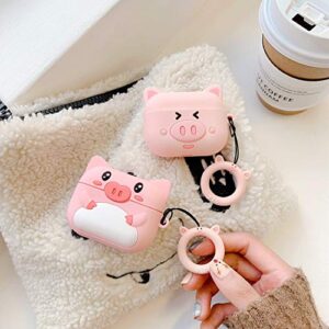 Airpods Pro Case Pig, AKXOMY Silicone Cute 3D Cartoon Piggy Airpods Pro Case Cover,Kawaii Fun Cool Design Skin,Fashion Pig Designer Cases for Airpods Pro Girls Teens Kids Women (Pig)