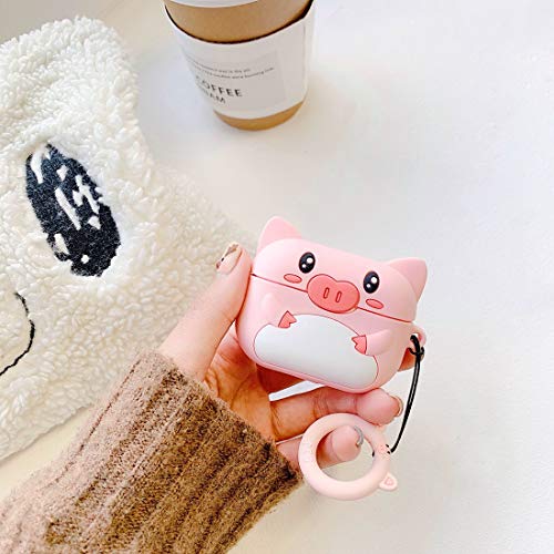 Airpods Pro Case Pig, AKXOMY Silicone Cute 3D Cartoon Piggy Airpods Pro Case Cover,Kawaii Fun Cool Design Skin,Fashion Pig Designer Cases for Airpods Pro Girls Teens Kids Women (Pig)