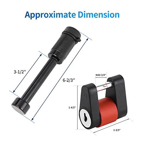 METOWARE Keyed Alike Trailer Hitch Locks & Coupler Lock Set, 5/8" Dia 3-1/2" Long Hitch Lock Fits Class III IV Receiver, Dia 1/4" Trailer Coupler Lock with 3/4" Inch Span Fits Latch-Type Couplers