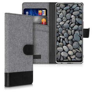 kwmobile wallet case compatible with xiaomi redmi note 9s / 9 pro / 9 pro max - case fabric and faux leather phone flip cover - grey/black