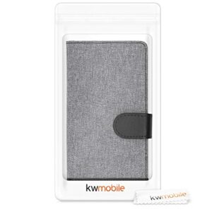kwmobile Wallet Case Compatible with Xiaomi Redmi Note 9S / 9 Pro / 9 Pro Max - Case Fabric and Faux Leather Phone Flip Cover - Grey/Black