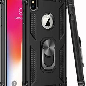 LUMARKE iPhone X Case,iPhone Xs Case with Glass Screen Protector,Military Grade 16ft. Drop Tested Cover with Magnetic Kickstand Protective Phone Case for iPhone Xs/iPhone X Black