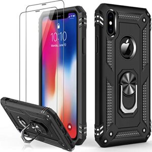 lumarke iphone x case,iphone xs case with glass screen protector,military grade 16ft. drop tested cover with magnetic kickstand protective phone case for iphone xs/iphone x black