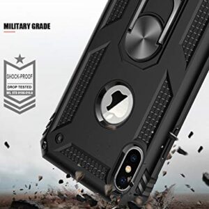 LUMARKE iPhone X Case,iPhone Xs Case with Glass Screen Protector,Military Grade 16ft. Drop Tested Cover with Magnetic Kickstand Protective Phone Case for iPhone Xs/iPhone X Black