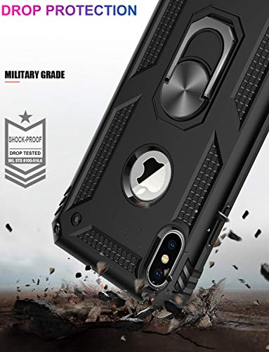 LUMARKE iPhone X Case,iPhone Xs Case with Glass Screen Protector,Military Grade 16ft. Drop Tested Cover with Magnetic Kickstand Protective Phone Case for iPhone Xs/iPhone X Black