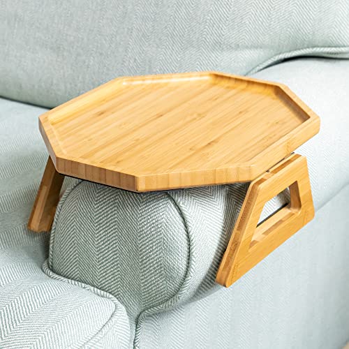 Clip On Tray Sofa Table for Wide Couches. Couch Arm Tray Table, Portable Table, TV Table and Side Tables for Small Spaces. Stable Sofa Arm Table for Eating and Drink Table (Natural)