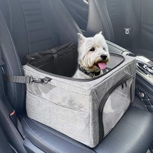 slowton dog booster car seat, reinforce metal frame safe pet car seat with seatbelt & waterproof pee pad & top cover | portable collapsible puppy carrier bag | for small dogs cats animals