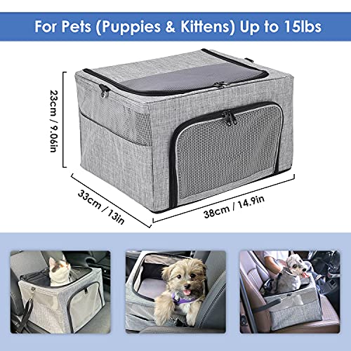 SlowTon Dog Booster Car Seat, Reinforce Metal Frame Safe Pet Car Seat with Seatbelt & Waterproof Pee Pad & Top Cover | Portable Collapsible Puppy Carrier Bag | for Small Dogs Cats Animals