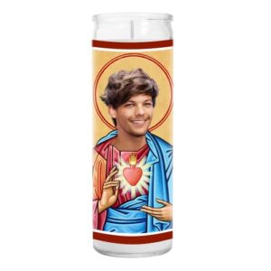 louis celebrity prayer candle - funny saint candle - 8-inch glass prayer pop culture votive - handmade in usa - funny celeb novelty best music gift