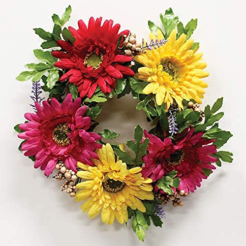 A Cheerful Giver Small Wreath Candle Ring - Gerbera Artificial Floral Decor for Candles - Centerpieces & Home Accents