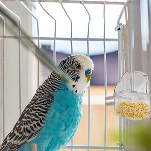 POPETPOP 3pcs Bird Cage Plastic Cups Acrylic Feeding Bowls Hanging Parrot Feeders Cage Accessories for Parakeet Canary Cockatiel (Transparent)