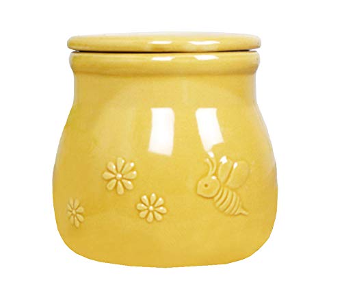 Ceramic Relief Bee Honey Jar Food Storage Jar Candy Dish Snack Can with Seal Lid