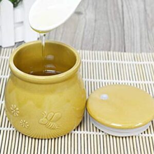 Ceramic Relief Bee Honey Jar Food Storage Jar Candy Dish Snack Can with Seal Lid