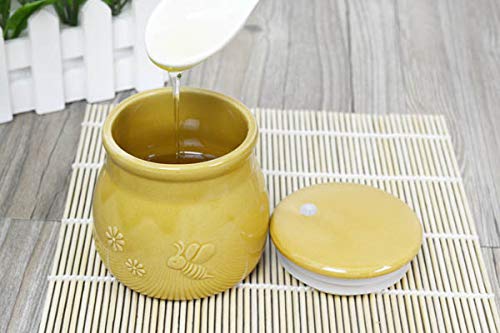 Ceramic Relief Bee Honey Jar Food Storage Jar Candy Dish Snack Can with Seal Lid