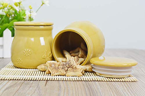 Ceramic Relief Bee Honey Jar Food Storage Jar Candy Dish Snack Can with Seal Lid