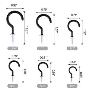 ASTARON 70 Pcs Mutli-Size Vinyl Coated Cup Hooks Metal Screw-in Hooks for Hanging Coffee Cup Plants , Black