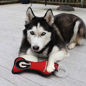 Pets First NCAA Georgia Bulldogs College Dental Tough Dog TUG Bone Toy with Built-in Squeaker Attached to a Safe Rubber Teething Toothbrush PET Toy, Team Color, 14 x 5 (GA-3310)