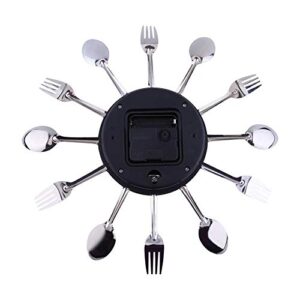 TOPINCN 12.4in Knife and Fork Style Wall Clock, Modern Unique Mirror Surface Silver Cutlery Spoon Fork Wall Clock for Home Kitchen Restaurant Cafe Bar Commercial