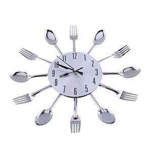 TOPINCN 12.4in Knife and Fork Style Wall Clock, Modern Unique Mirror Surface Silver Cutlery Spoon Fork Wall Clock for Home Kitchen Restaurant Cafe Bar Commercial