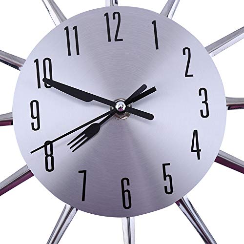 TOPINCN 12.4in Knife and Fork Style Wall Clock, Modern Unique Mirror Surface Silver Cutlery Spoon Fork Wall Clock for Home Kitchen Restaurant Cafe Bar Commercial