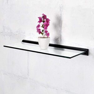deco home floating tempered glass shelve 9 inch by 24 inch wth black brackets
