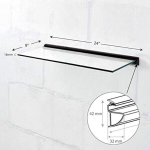 Deco Home Floating Tempered Glass Shelve 9 inch by 24 inch wth Black Brackets