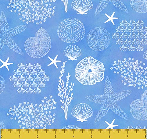 Stitch & Sparkle Teri Farrell Gittins Surrender to The Sea Quilting Cotton Fabric, All Shells On Blue