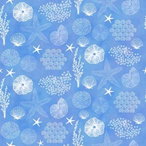 stitch & sparkle teri farrell gittins surrender to the sea quilting cotton fabric, all shells on blue