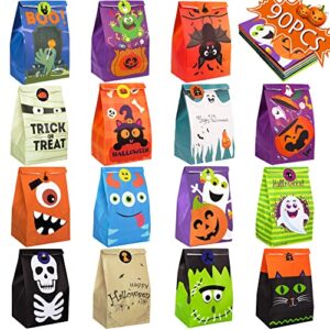 90pcs halloween treat bags party favors - trick or treat candy goodie gift bag stuffer filler paper supplies decorations with 90 stickers